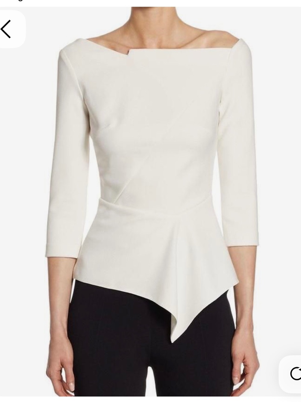 Roland Mouret Off-White Asymmetrical Peplum Blouse Size 6 Old Money Vibe